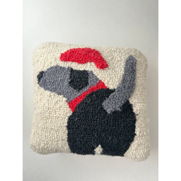8" Black Gray Christmas Dog Mud Pie Square Holiday Hook Wool Pillow - Picture 1 of 5